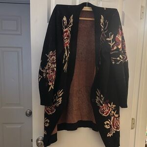 J Jill Floral Black Women's Sweater, EUC size large
